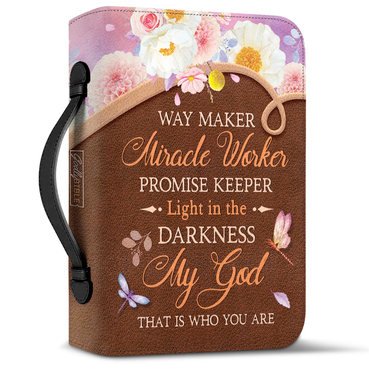 Way Maker Miracle Worker Dragonfly Flower Leather Style Personalized Bible Cover - Inspirational Bible Covers For Women