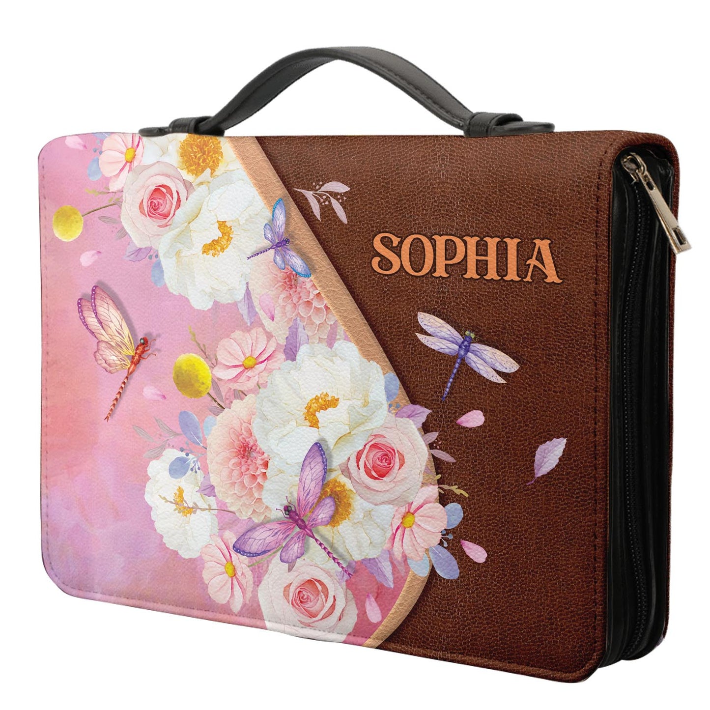 Way Maker Miracle Worker Dragonfly Flower Leather Style Personalized Bible Cover - Inspirational Bible Covers For Women