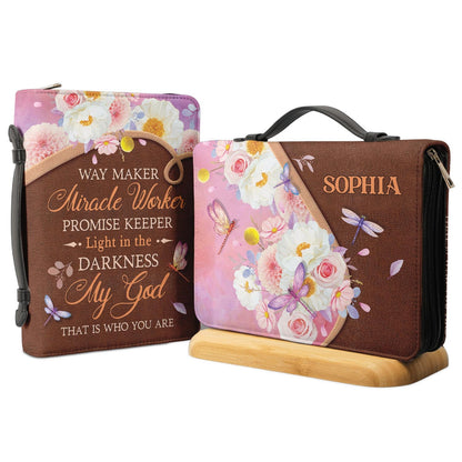 Way Maker Miracle Worker Dragonfly Flower Leather Style Personalized Bible Cover - Inspirational Bible Covers For Women