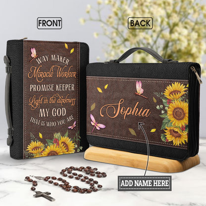 Way Maker Miracle Worker Dragonfly Sunflower Personalized Bible Cover - Inspirational Bible Covers For Women