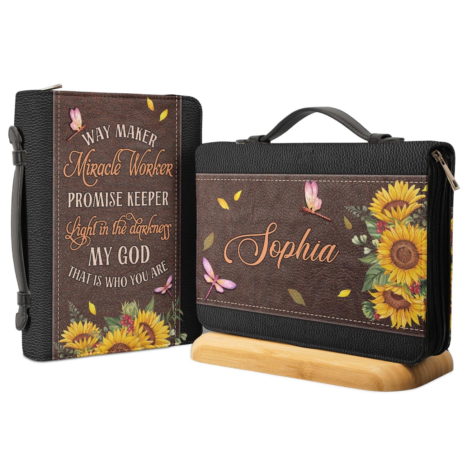 Way Maker Miracle Worker Dragonfly Sunflower Personalized Bible Cover - Inspirational Bible Covers For Women