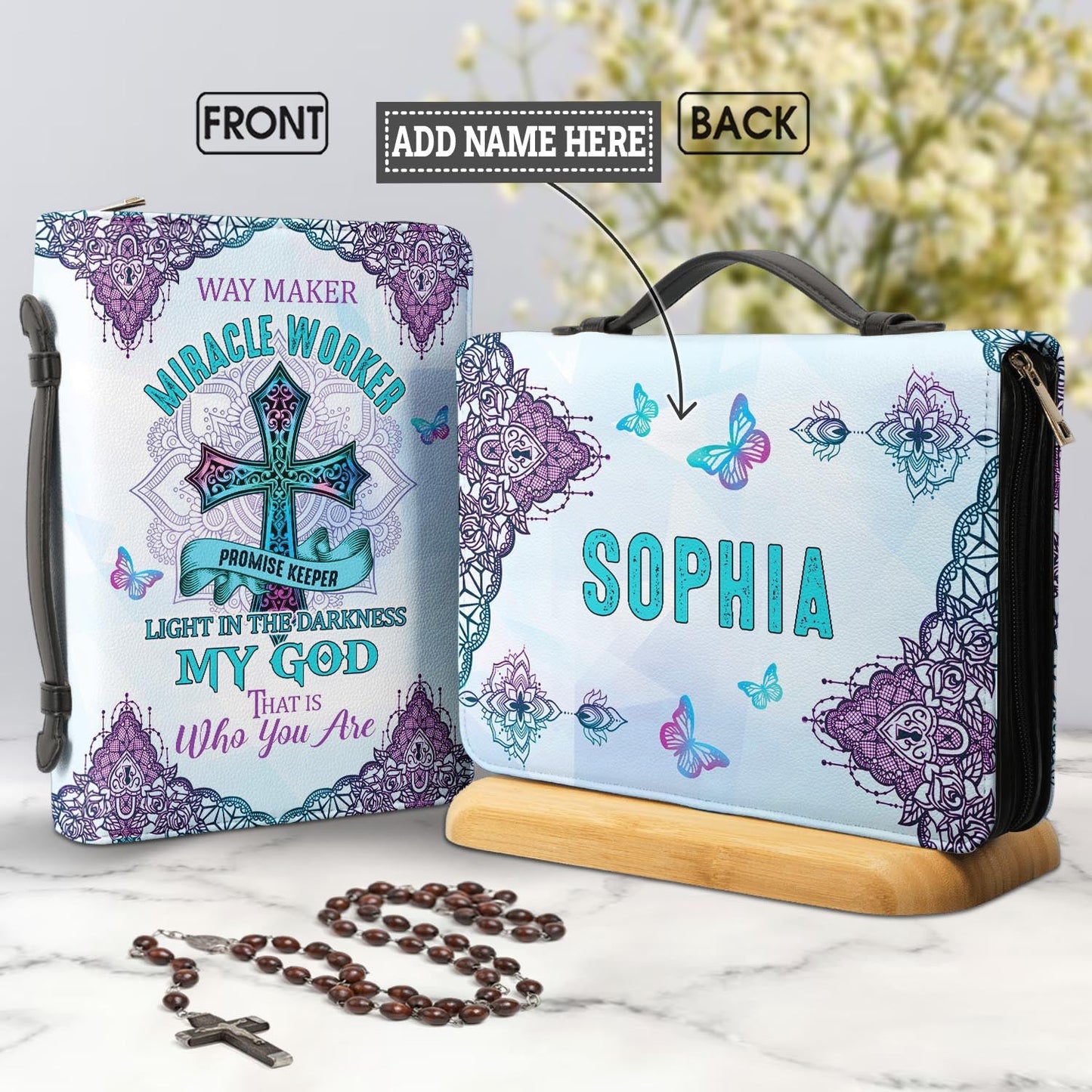 Way Maker Miracle Worker Hologram Personalized Bible Cover - Inspirational Bible Covers For Women