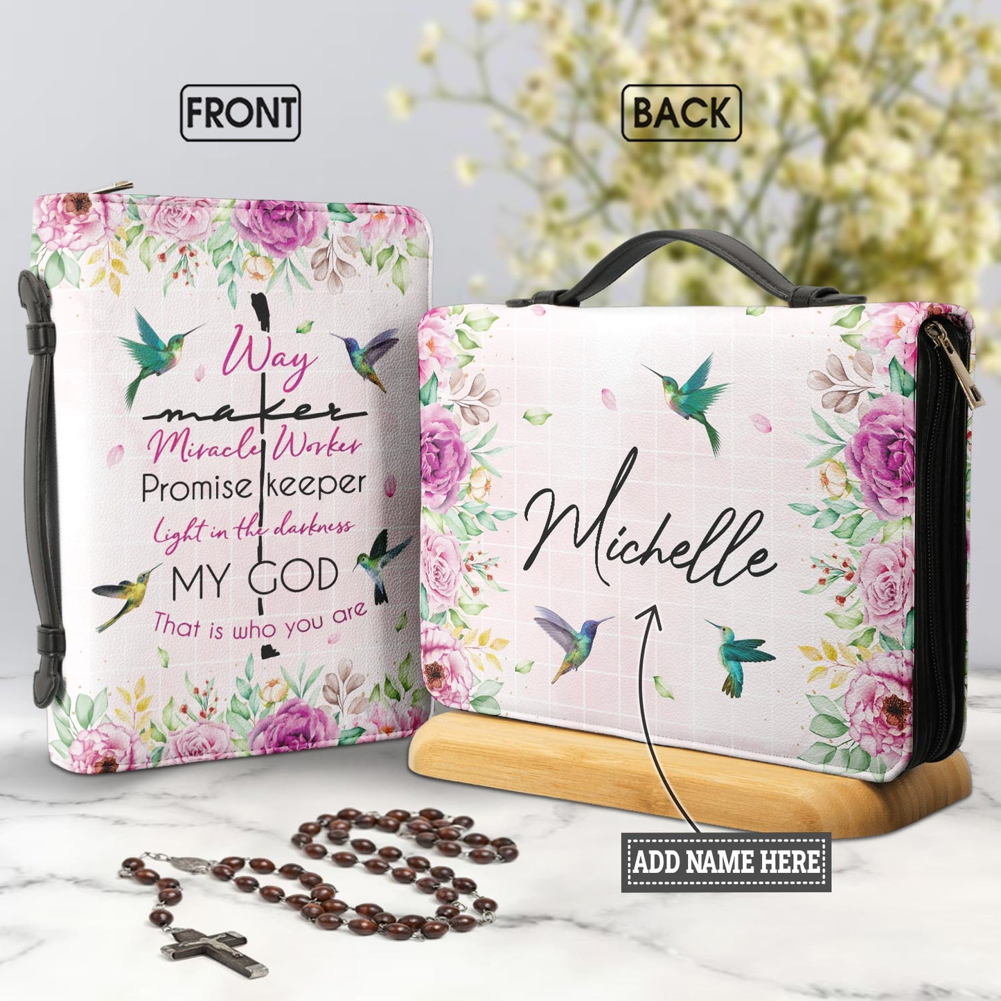 Way Maker Miracle Worker Hummingbird Flower Personalized Bible Cover - Inspirational Bible Covers For Women