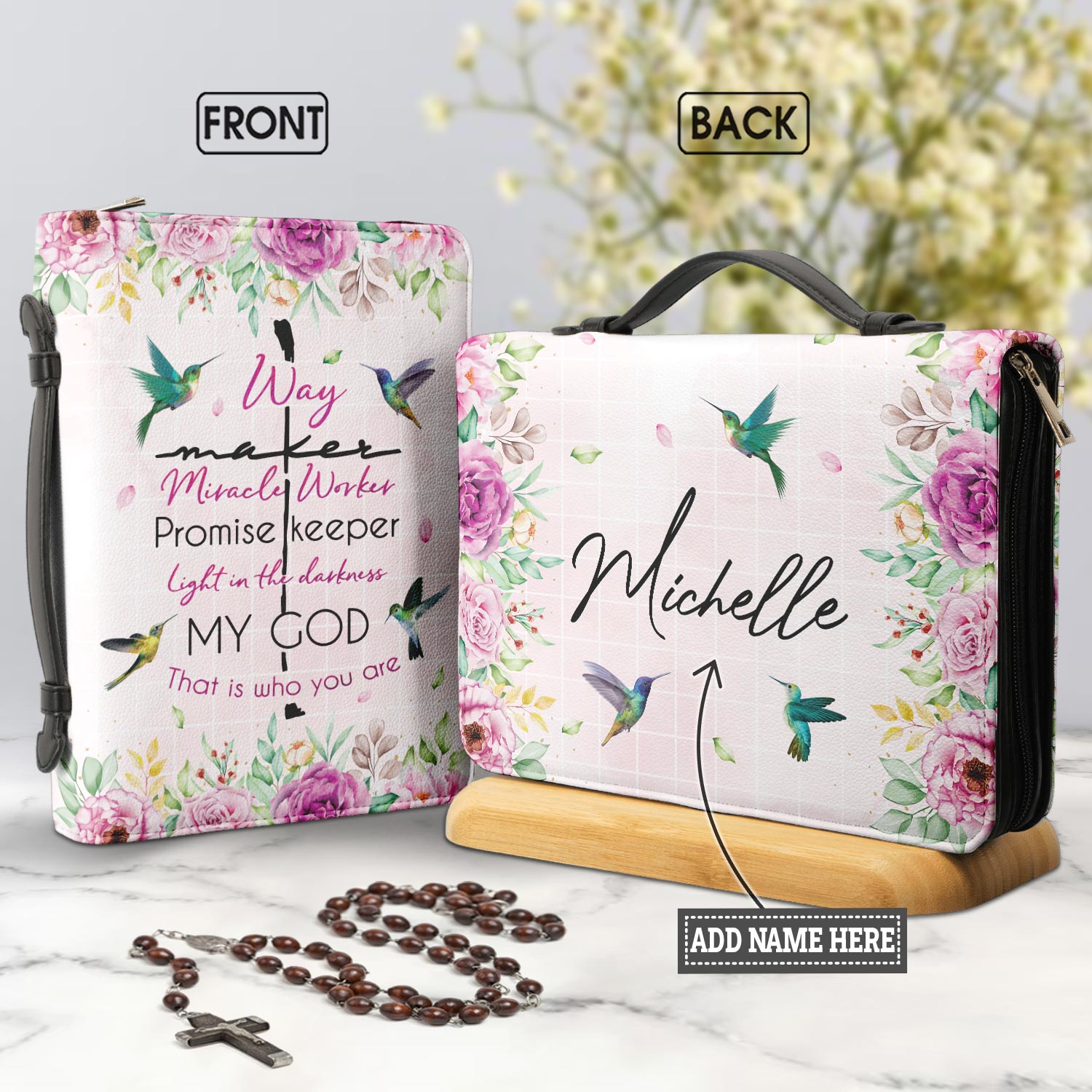 Way Maker Miracle Worker Hummingbird Flower Personalized Bible Cover - Inspirational Bible Covers For Women