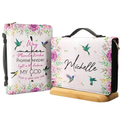 Way Maker Miracle Worker Hummingbird Flower Personalized Bible Cover - Inspirational Bible Covers For Women