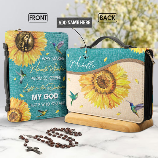 Way Maker Miracle Worker Hummingbird Sunflower Personalized Bible Cover - Inspirational Bible Covers For Women