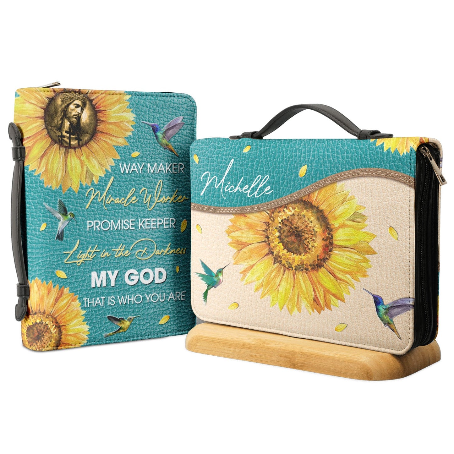 Way Maker Miracle Worker Hummingbird Sunflower Personalized Bible Cover - Inspirational Bible Covers For Women