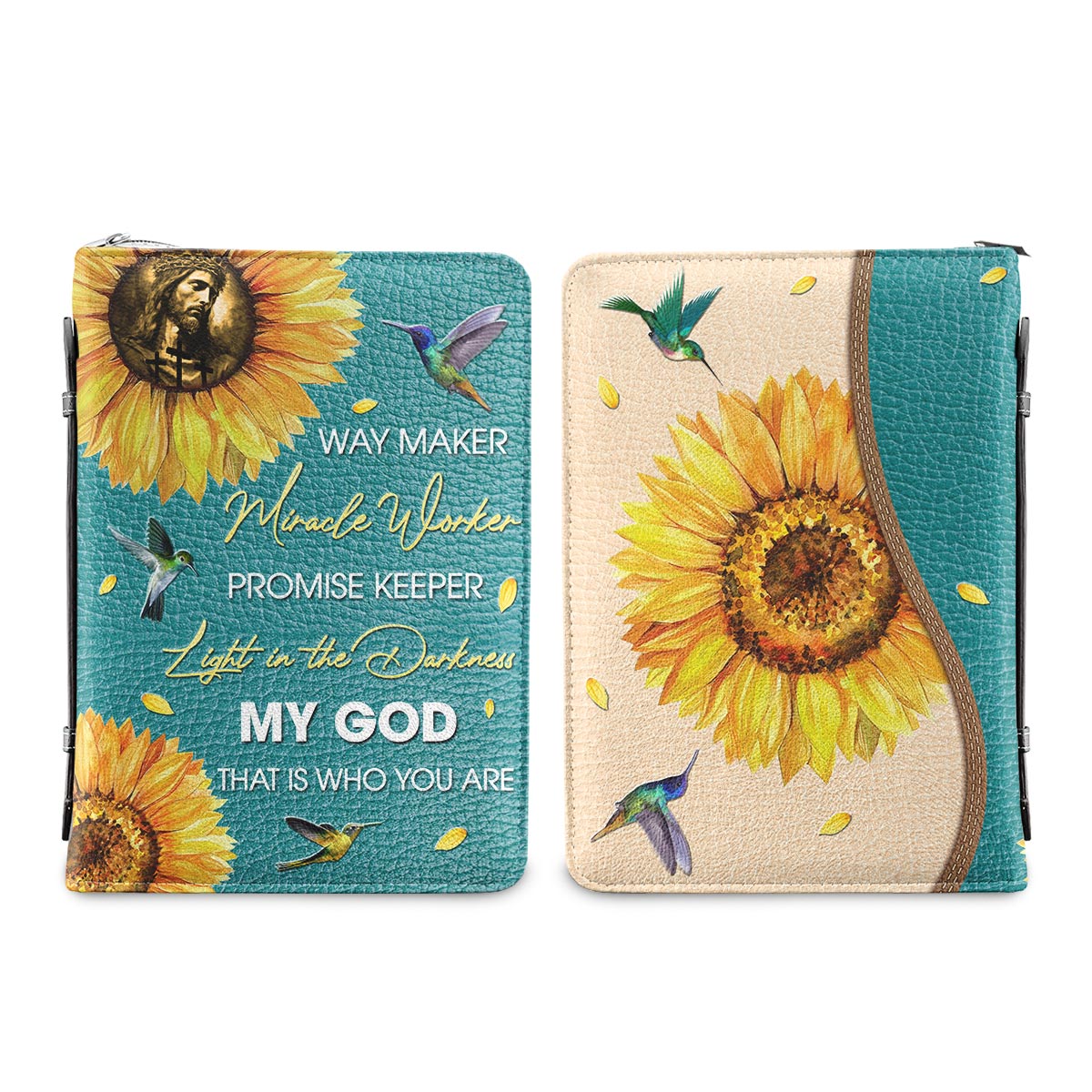 Way Maker Miracle Worker Hummingbird Sunflower Personalized Bible Cover - Inspirational Bible Covers For Women