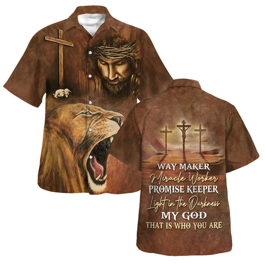 Way Maker Miracle Worker Jesus Lion And Lamb Hawaiian Shirt For Men And Women - Christian Summer Shirt