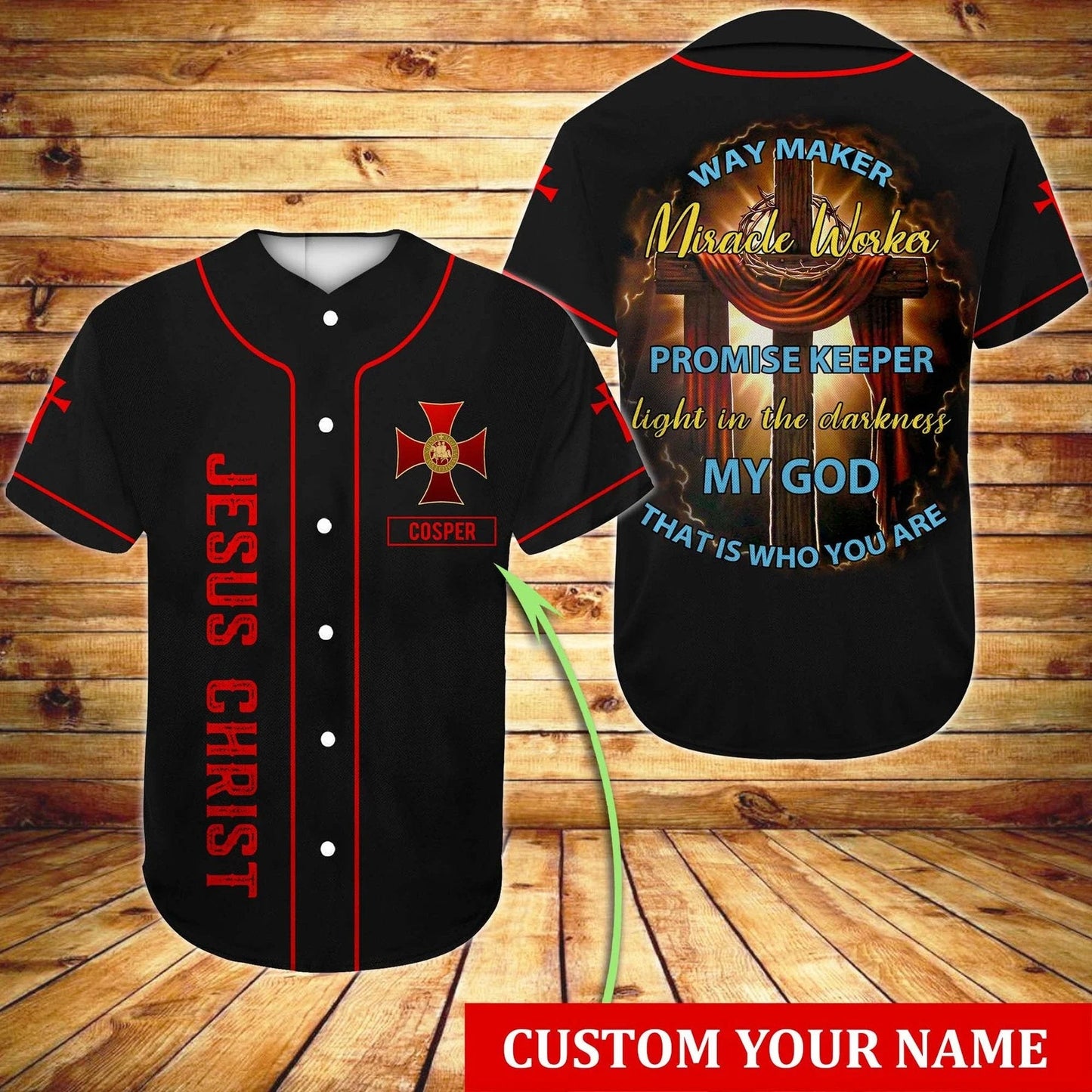 Way Maker Miracle Worker Promise Keeper Cross Custom Baseball Jersey - Personalized Jesus Baseball Jersey For Men and Women