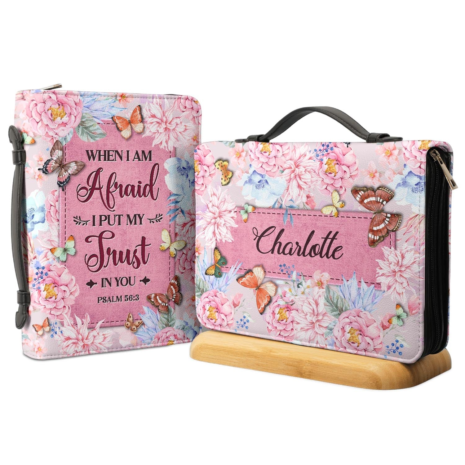 When I Am Afraid I Put My Trust In You Psalm 56 3 Butterfly Flower Personalized Bible Cover - Pastor's Bible Covers