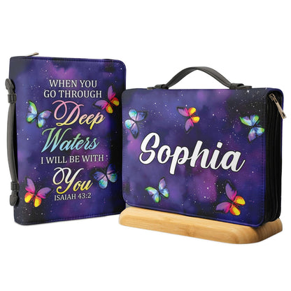 When You Go Through Deep Waters I Will Be With You Butterfly Isaiah 43 2 Personalized Bible Cover - Pastor's Bible Covers