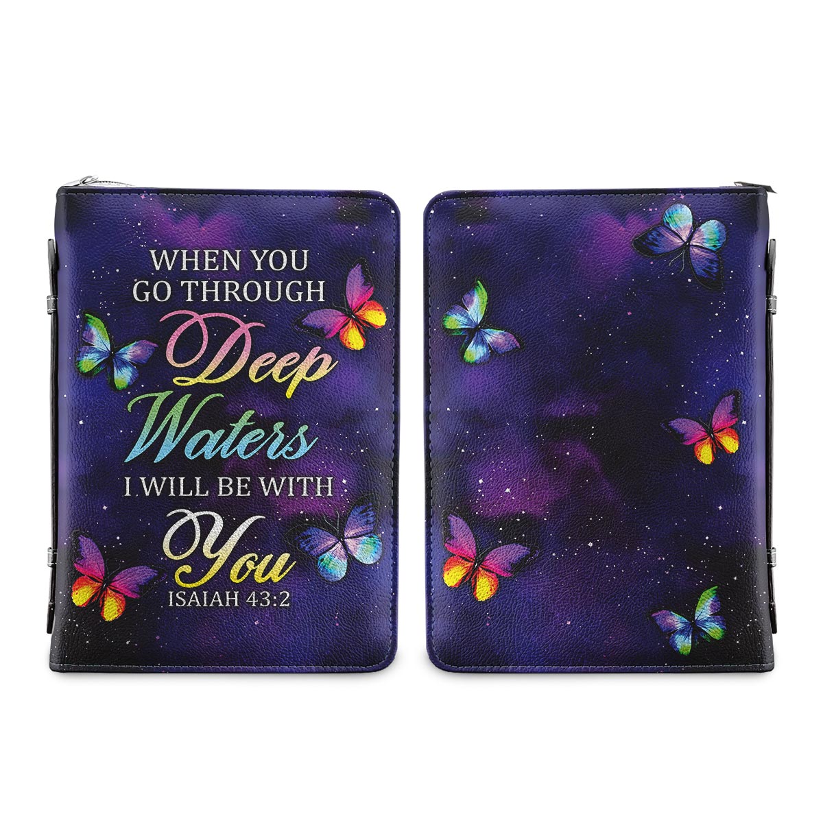 When You Go Through Deep Waters I Will Be With You Butterfly Isaiah 43 2 Personalized Bible Cover - Pastor's Bible Covers