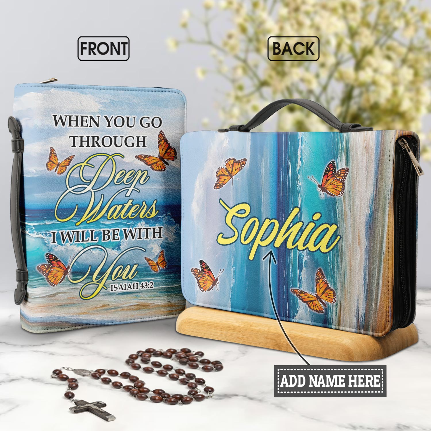 When You Go Through Deep Waters I Will Be With You Isaiah 43 2 1 Personalized Bible Cover - Pastor's Bible Covers