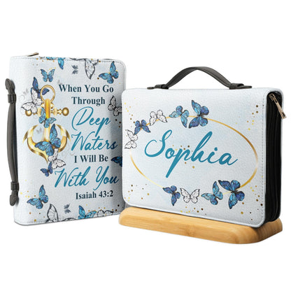 When You Go Through Deep Waters I Will Be With You Isaiah 43 2 Anchor Butterfly Personalized Bible Cover - Pastor's Bible Covers