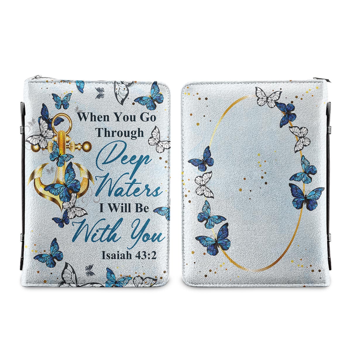 When You Go Through Deep Waters I Will Be With You Isaiah 43 2 Anchor Butterfly Personalized Bible Cover - Pastor's Bible Covers