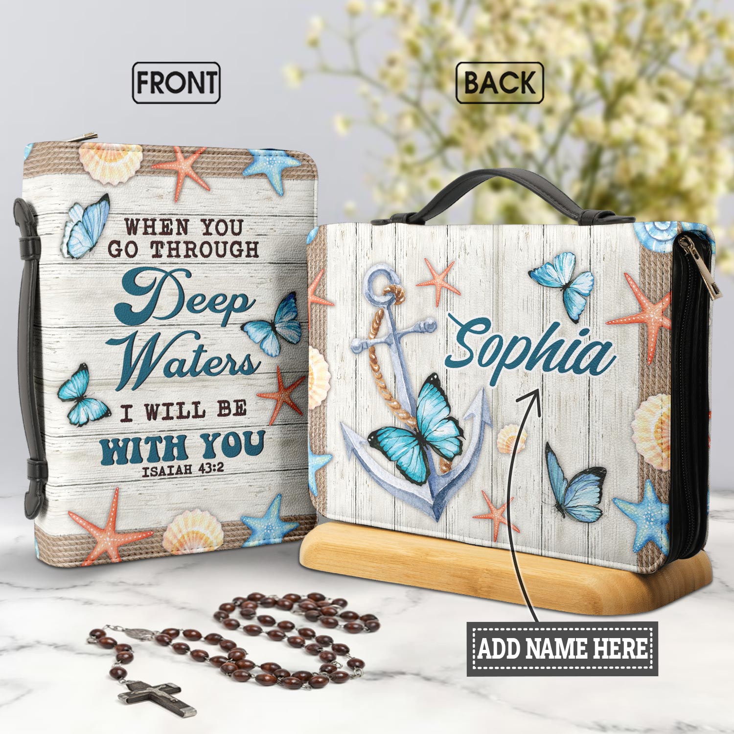 When You Go Through Deep Waters I Will Be With You Isaiah 43 2 Anchor Personalized Bible Cover - Pastor's Bible Covers