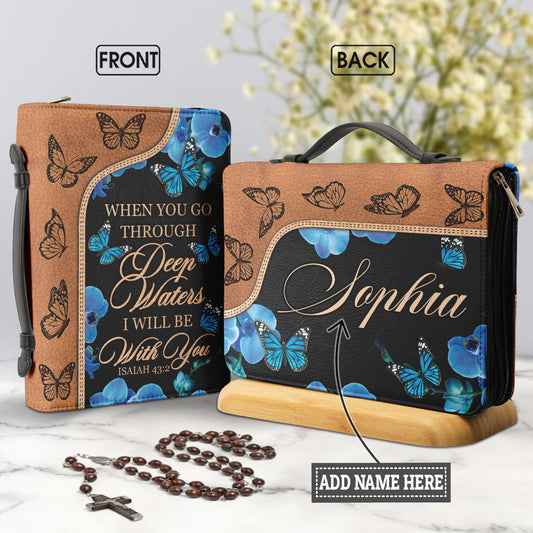 When You Go Through Deep Waters I Will Be With You Isaiah 43 2 Butterfly Personalized Bible Cover - Pastor's Bible Covers