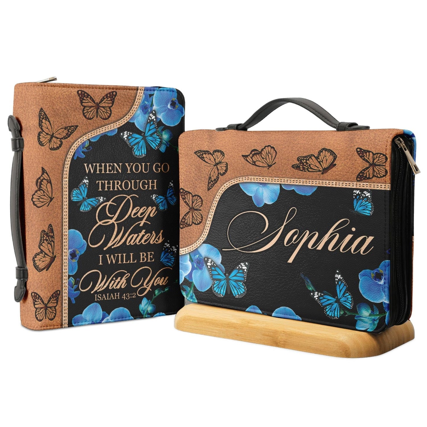 When You Go Through Deep Waters I Will Be With You Isaiah 43 2 Butterfly Personalized Bible Cover - Pastor's Bible Covers