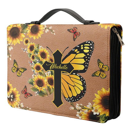 When You Go Through Deep Waters I Will Be With You Isaiah 43 2 Cross Sunflower Personalized Bible Cover - Pastor's Bible Covers