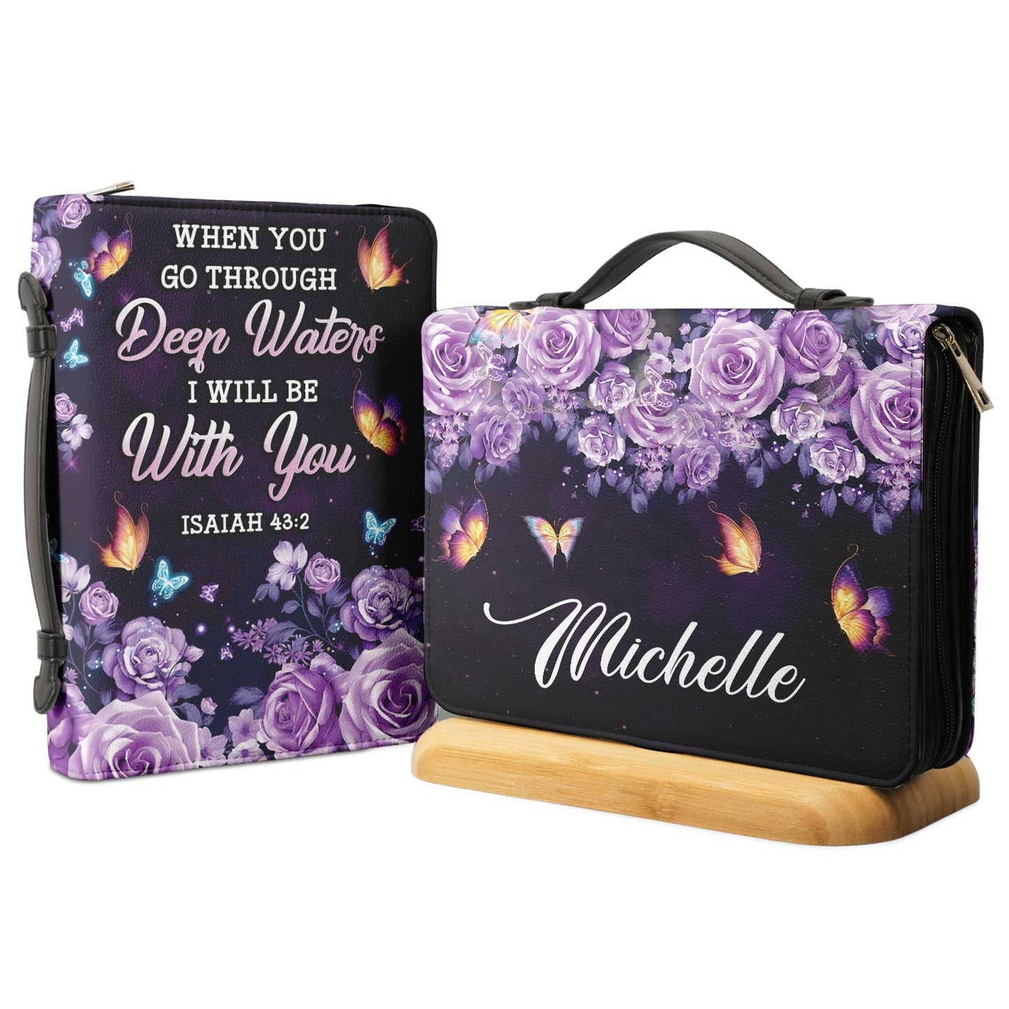 When You Go Through Deep Waters I Will Be With You Isaiah 43 2 Flower Personalized Bible Cover - Pastor's Bible Covers