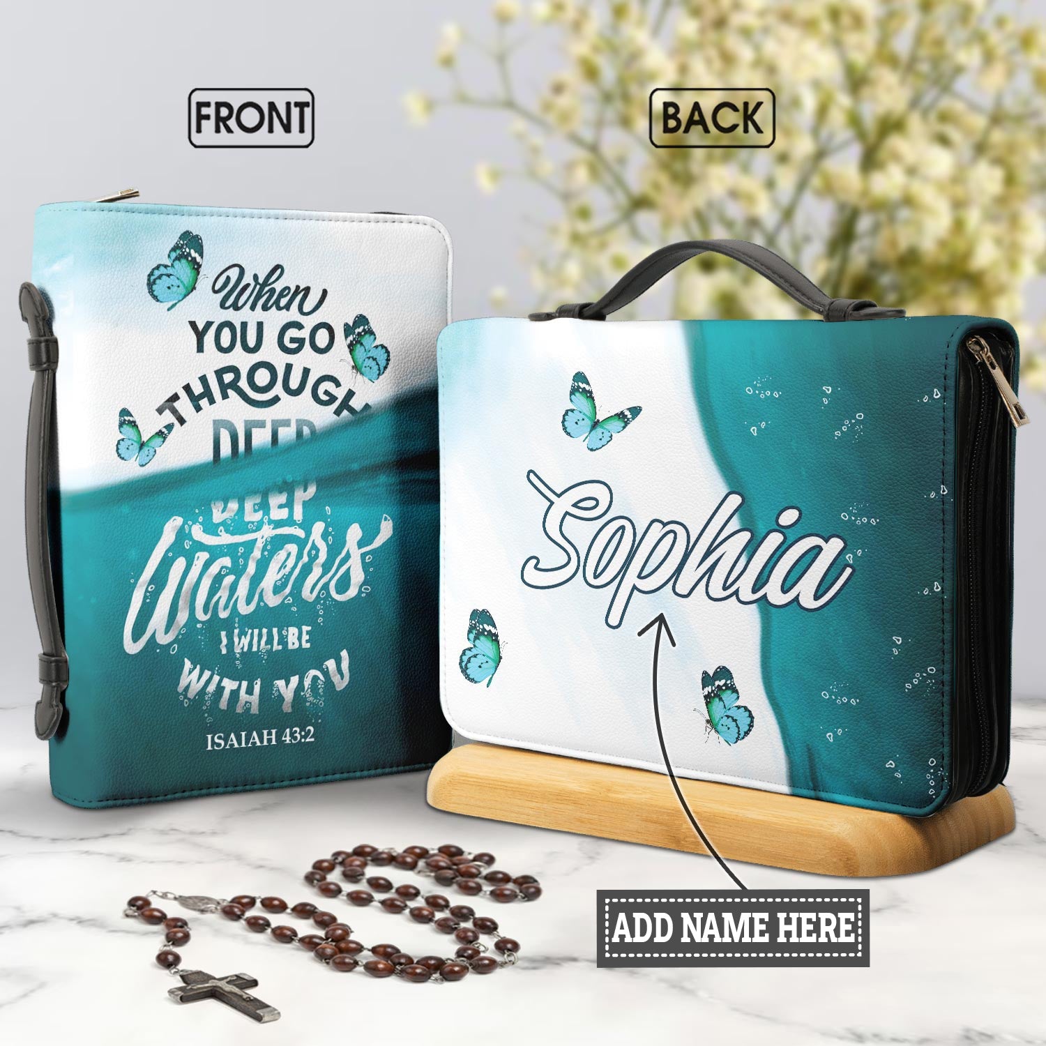 When You Go Through Deep Waters I Will Be With You Isaiah 43 Personalized Bible Cover - Pastor's Bible Covers