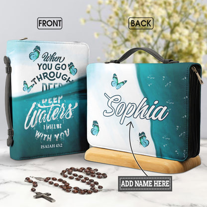 When You Go Through Deep Waters I Will Be With You Isaiah 43 Personalized Bible Cover - Pastor's Bible Covers