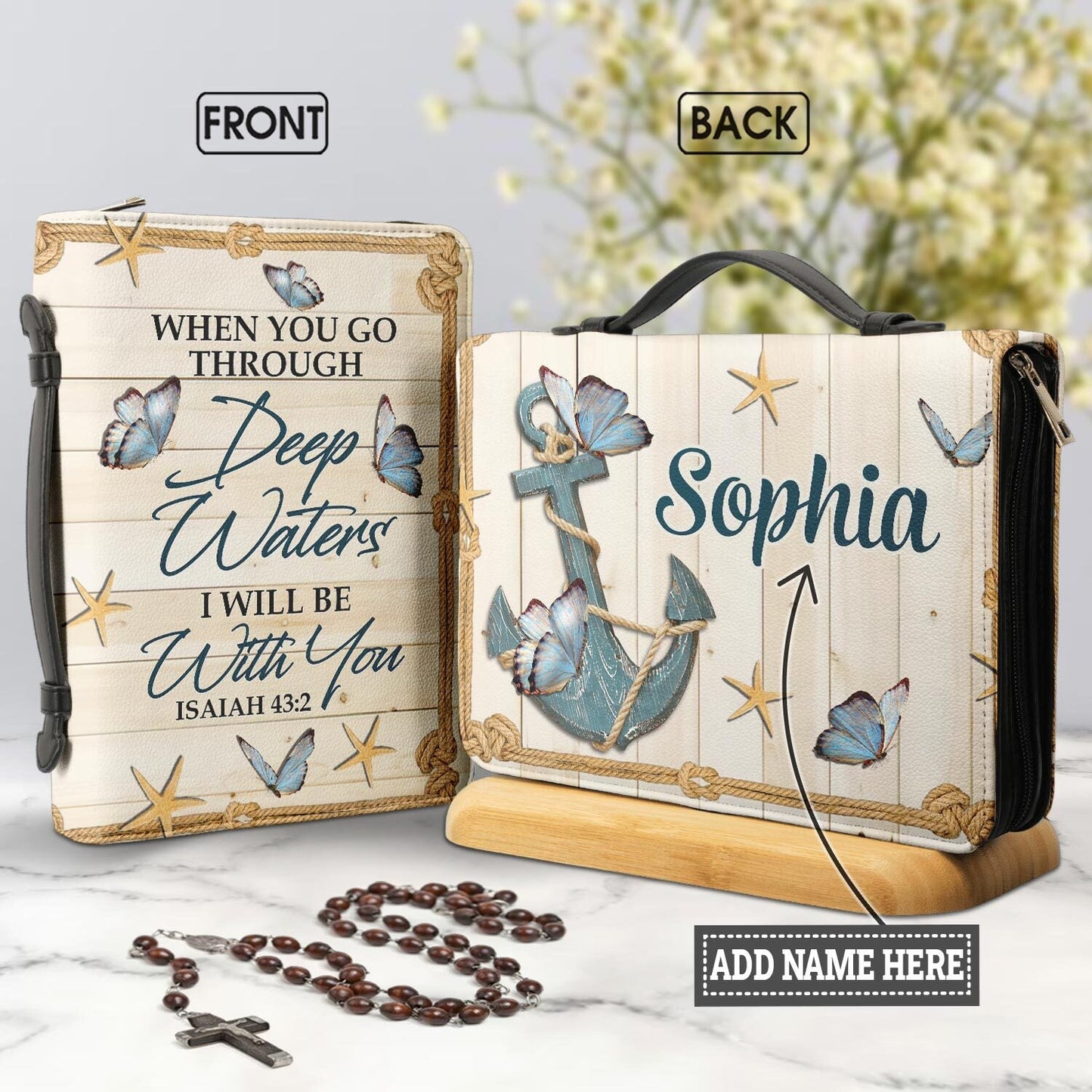 When You Go Through Deep Waters I Will Be With You Personalized Bible Cover - Pastor's Bible Covers