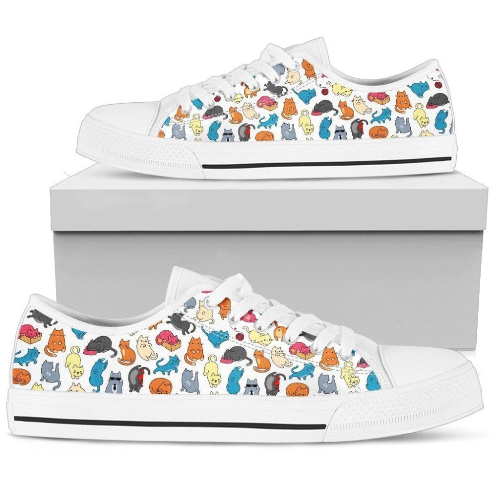 White Cat Women'S Low Top Shoe - Comfortable And Trendy Footwear, Cat Canvas Shoes