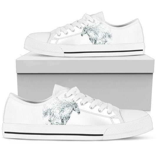 White Horse Women's Low Top Shoes, Animal Print Canvas Shoes, Print On Canvas Shoes