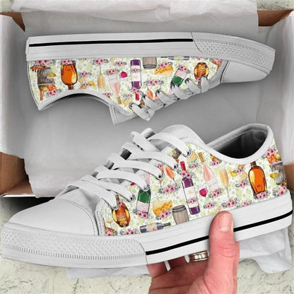 Wine Hobby Flower Watercolor Low Top Shoes, Low Top Sneaker, Low Top Canvas Shoes