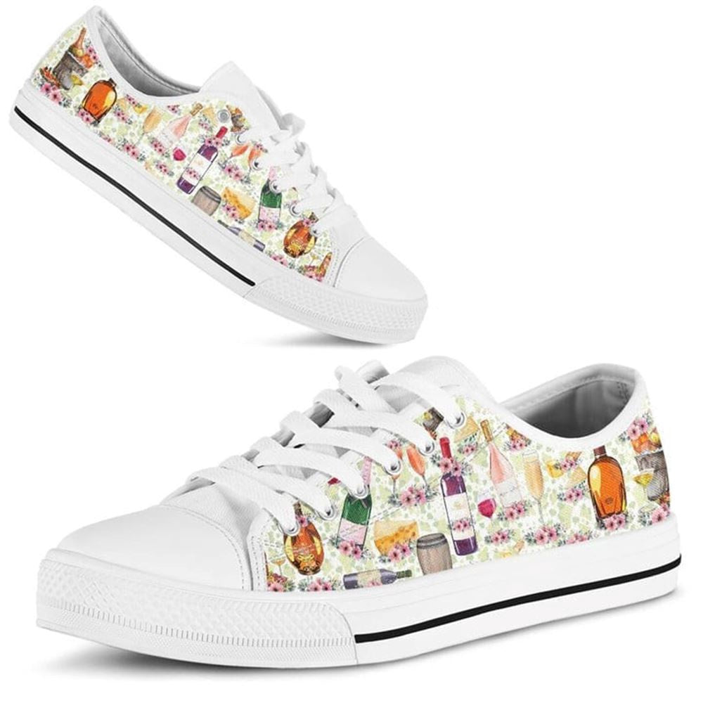 Wine Hobby Flower Watercolor Low Top Shoes, Low Top Sneaker, Low Top Canvas Shoes