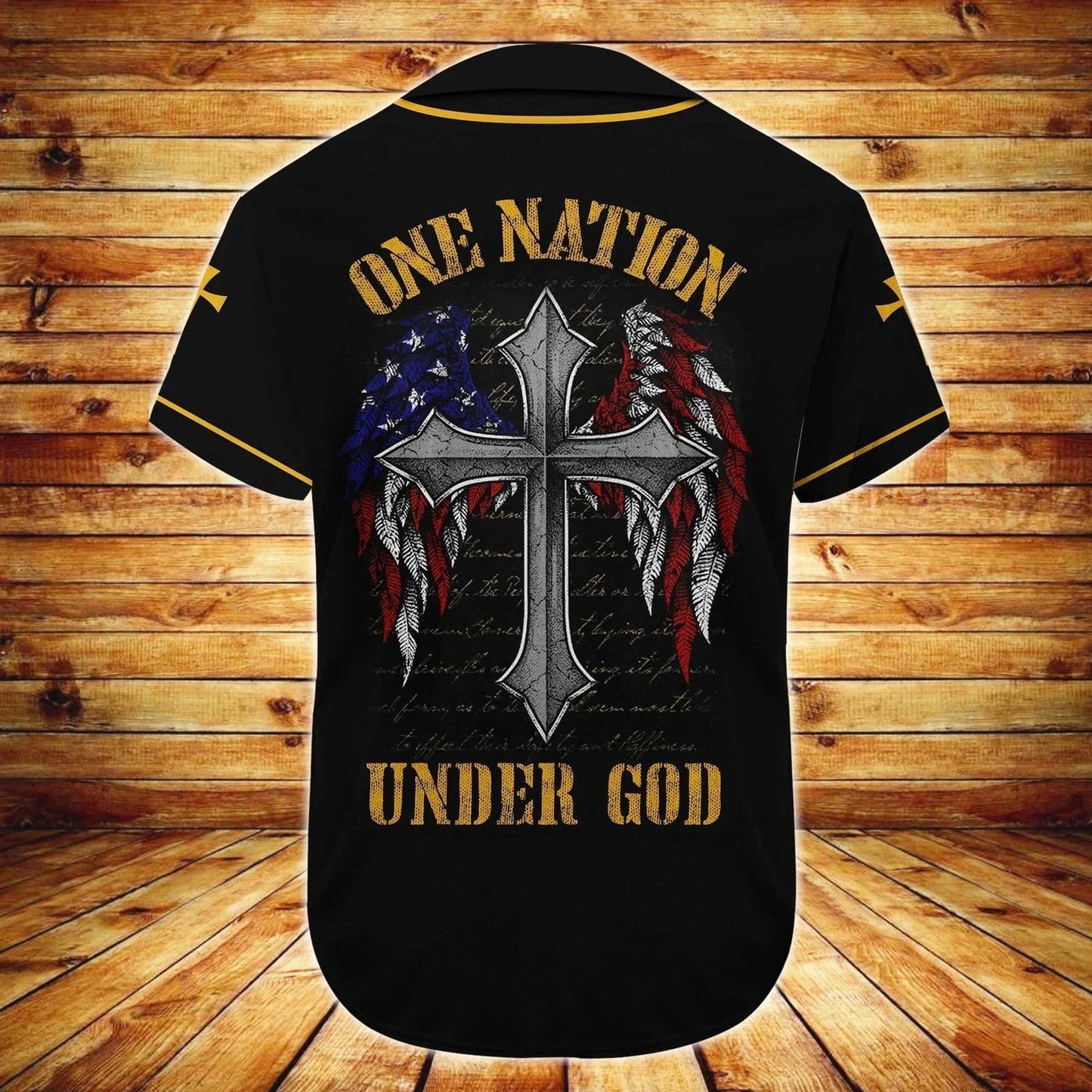 Wings American Flag Cross One Nation Under God Custom Baseball Jersey - Personalized Jesus Baseball Jersey For Men and Women