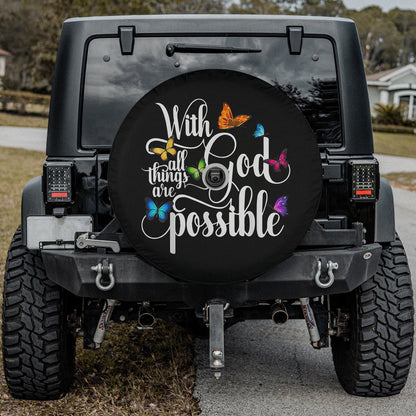 With God All Things Are Possible - Religious Butterfly Art Spare Tire Cover - Bible Verse Tire Cover