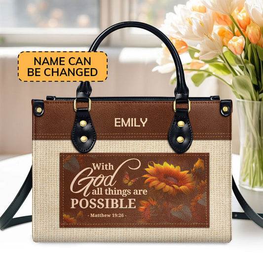 With God All Things Are Possible Custom Name Leather Handbags For Women