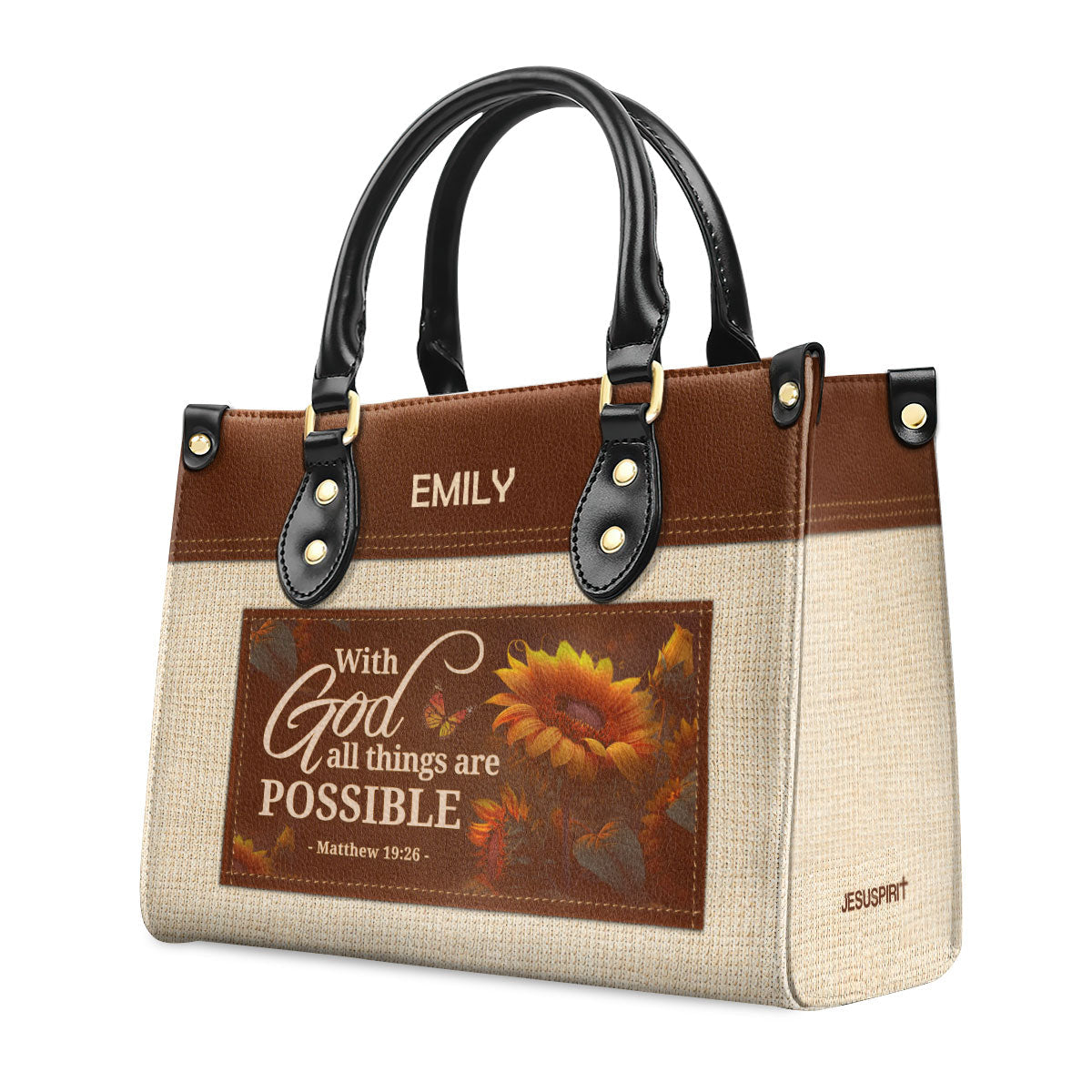 With God All Things Are Possible Custom Name Leather Handbags For Women