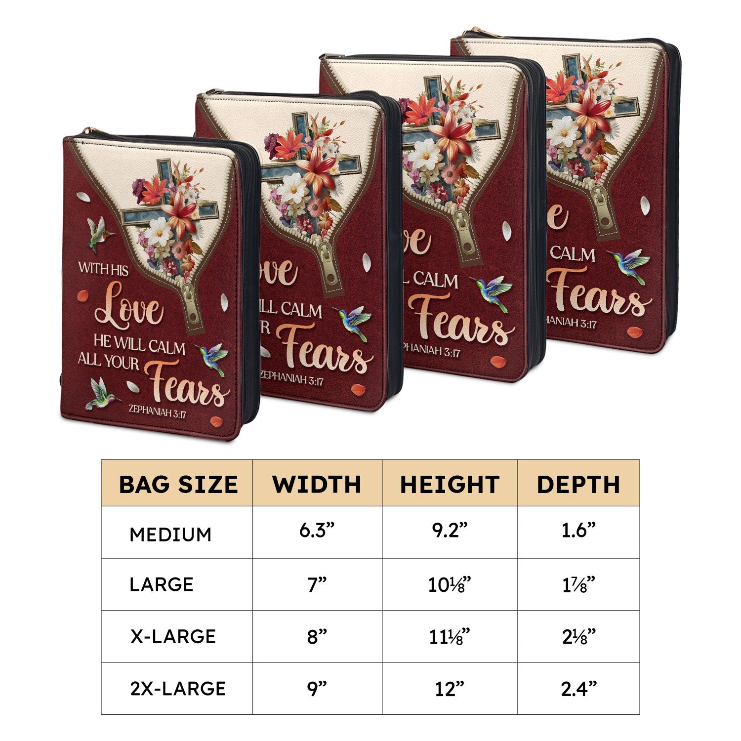 With His Love He Will Calm All Your Fears Zephaniah 317 Personalized Bible Cover - Pastor's Bible Covers