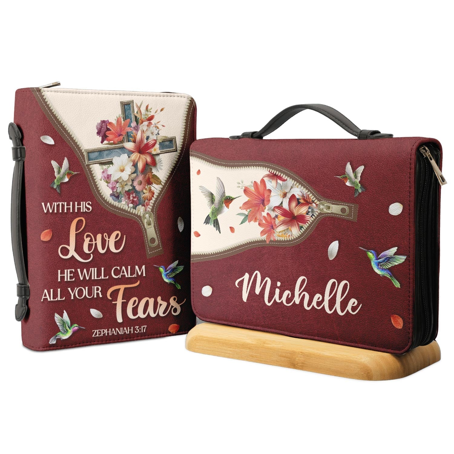 With His Love He Will Calm All Your Fears Zephaniah 317 Personalized Bible Cover - Pastor's Bible Covers