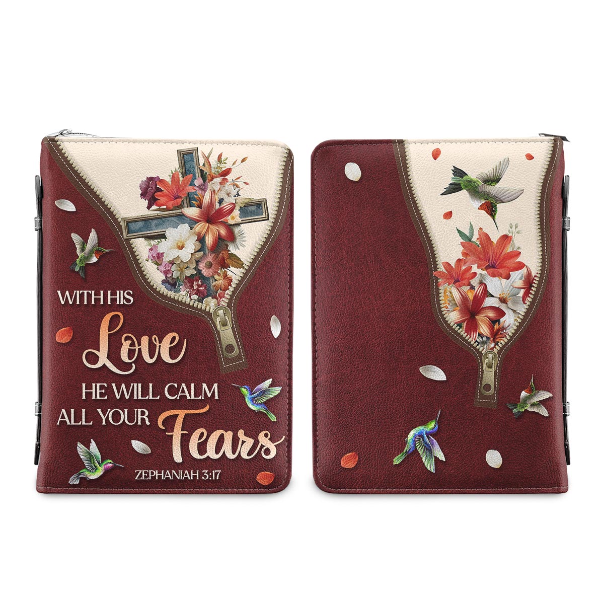 With His Love He Will Calm All Your Fears Zephaniah 317 Personalized Bible Cover - Pastor's Bible Covers
