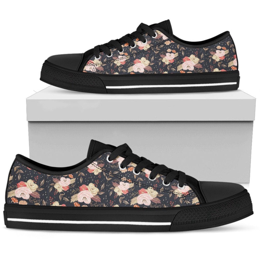Women Autumn Floral Low Top Shoes, Low Top Sneaker, Low Top Canvas Shoes