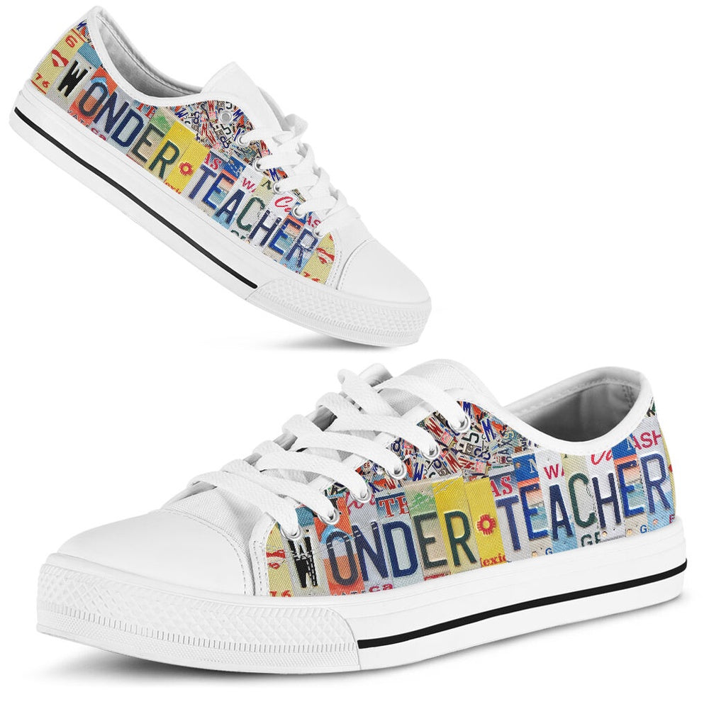 Wonder Teacher License Plates Low Top Shoes, Teacher Shoes, Low Top Sneakers