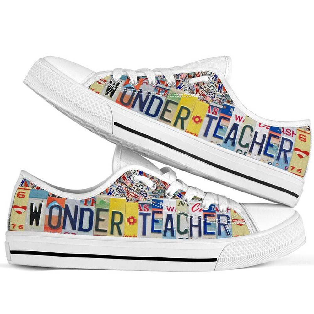 Wonder Teacher License Plates Low Top Shoes, Teacher Shoes, Low Top Sneakers