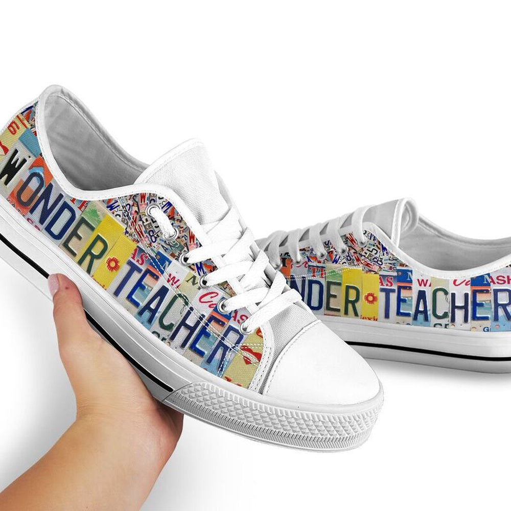 Wonder Teacher License Plates Low Top Shoes, Teacher Shoes, Low Top Sneakers