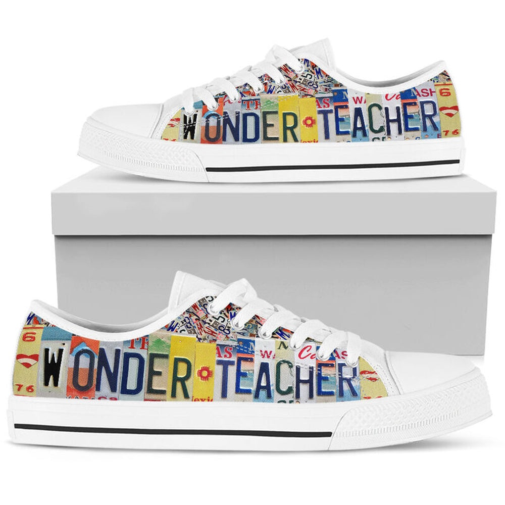 Wonder Teacher License Plates Low Top Shoes, Teacher Shoes, Low Top Sneakers