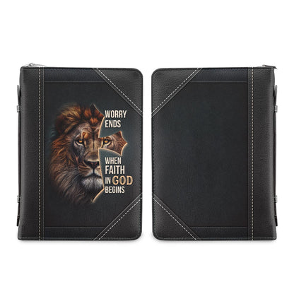 Worry Ends When Faith In God Begins Personalized Bible Cover - Pastor's Bible Covers