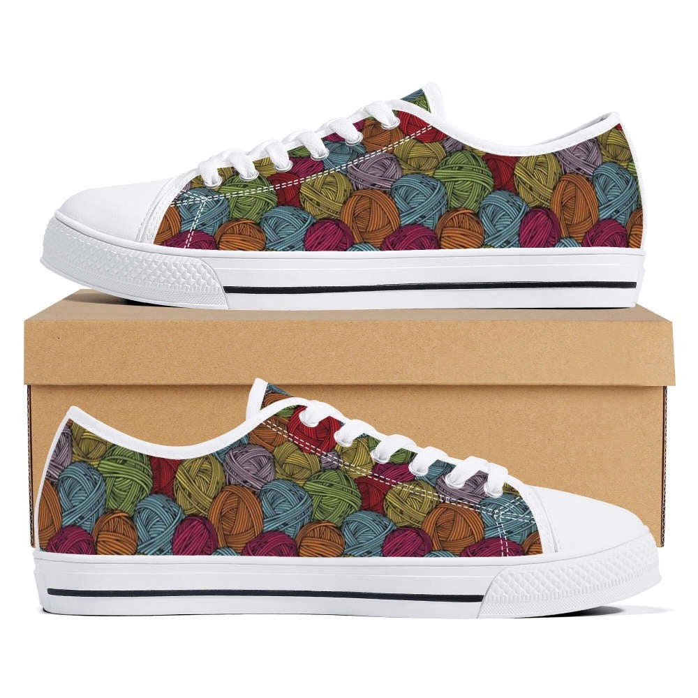 Yarn Ball Sneakers, Wool Ball Shoes, Knitting Gift For Men And Women, Low Top Sneaker, Low Top Canvas Shoes