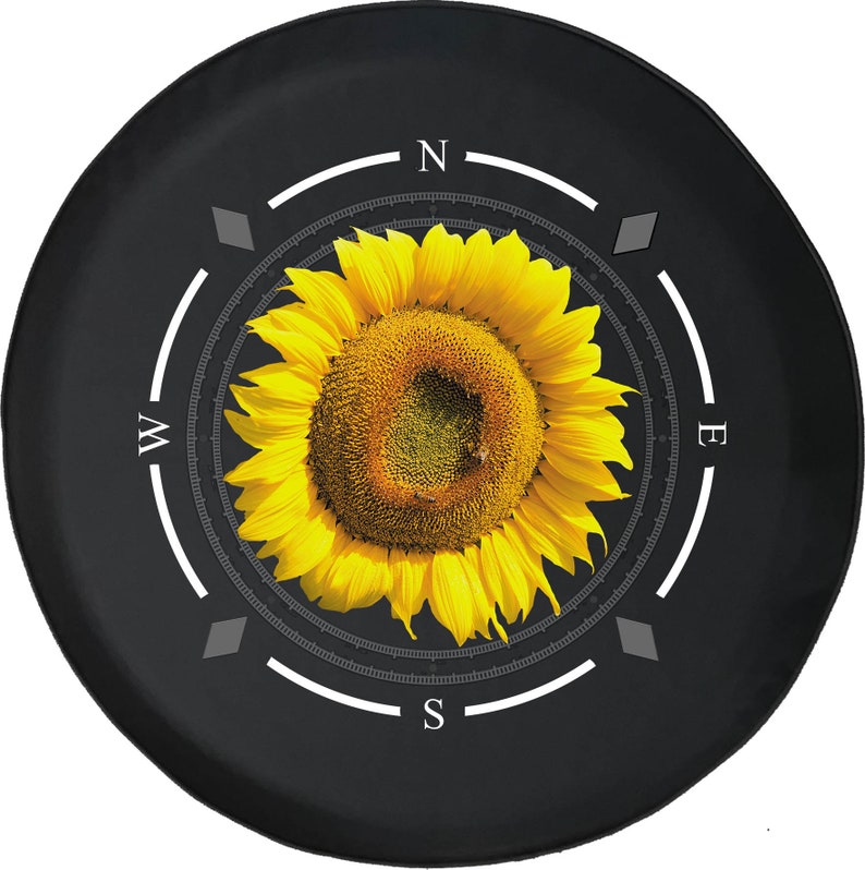 Yellow Sunflower Pretty Flower Compass Spare Tire Cover - Bible Verse Tire Cover