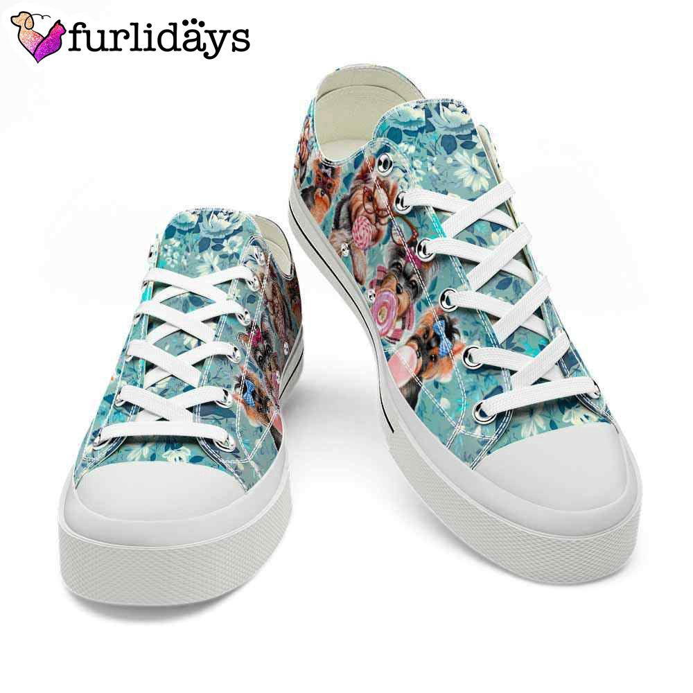 Yorkshire Terrier Blue Flowers Candy Low Top Shoes - Happy International Dog Day Canvas Sneaker, Dog Printed Shoes, Canvas Shoes For Men, Women