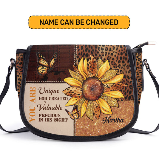 You Are God Created Personalized Leather Saddle Bag - Christian Women's Handbag Gifts