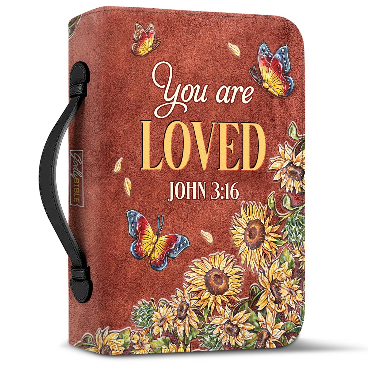 You Are Loved John 3 16 Butterfly Sunflower Leather Style Personalized Bible Cover - Pastor's Bible Covers